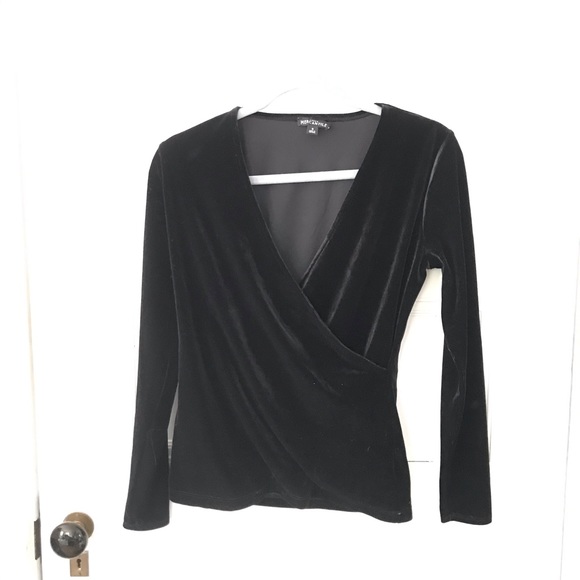 J.Crew Mercantile Black Stretch Velvet Wrap Top - Picture 5 of 7